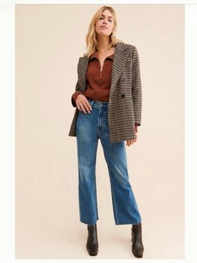 Anthropologie NOEND Queen Cropped Wide-Leg Blue Denim Jeans